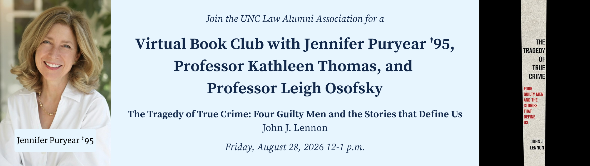 Carolina Law Book Club with Jennifer Puryear '95 and Professor Bill Marshall on Thursday, April 23, 2026, from 12pm to 1pm