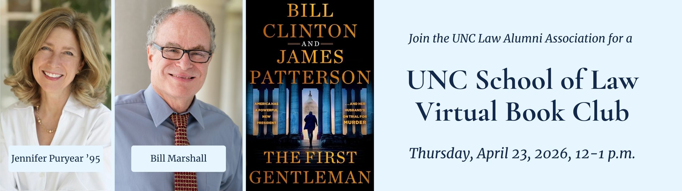 Carolina Law Book Club with Jennifer Puryear '95 and Professor Bill Marshall on Thursday, April 23, 2026, from 12pm to 1pm